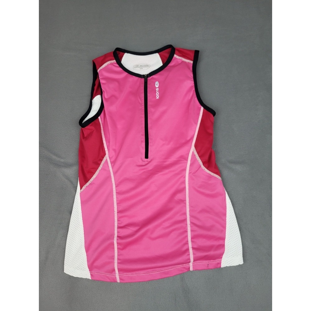 Sugoi Cycling Vest Womens Medium Pink Lightweight Quarter Zip Semi Mesh Bike